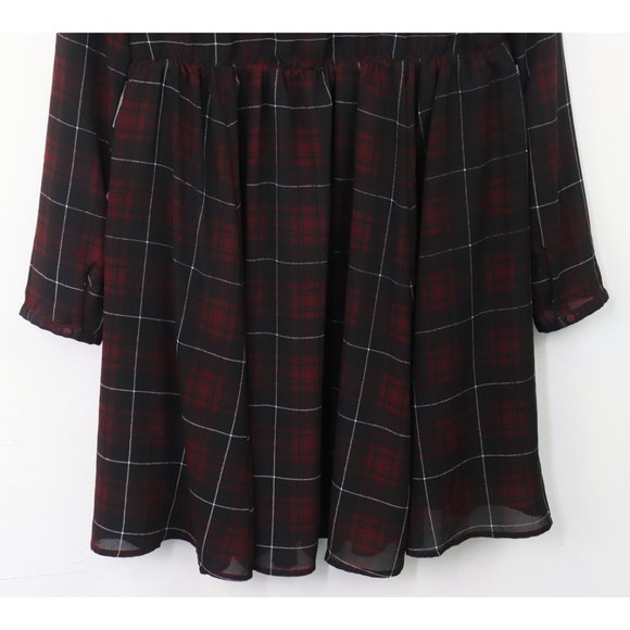 Torrid Mini Georgette Skater Dress Long Sleeve Fit & Flare Desert Plaid Red 1X - Picture 9 of 10